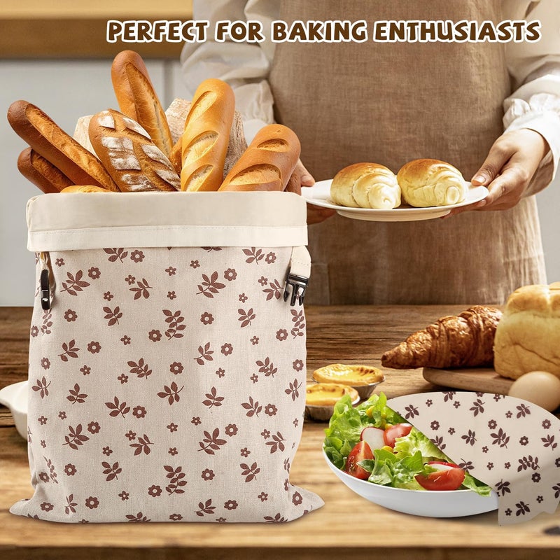 Vakeen Beeswax Bread Bags, Reusable Organic Linen Beeswax Bread Bag for Sourdough, Keep Fresh and Large Capacity Portable Sourdough Storage Bags & 3 Beeswax Wraps for Gifting, Must-Have Baking Accessories - Image 2